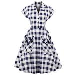 Blauw wit geruite rockabilly jurk vintage dames vrouwen, Verzenden, Nieuw, Knielengte