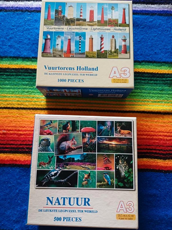 Twee Legpuzzels: Vuurtorens & Natuur, Hobby en Vrije tijd, Denksport en Puzzels, Zo goed als nieuw, Legpuzzel, 500 t/m 1500 stukjes