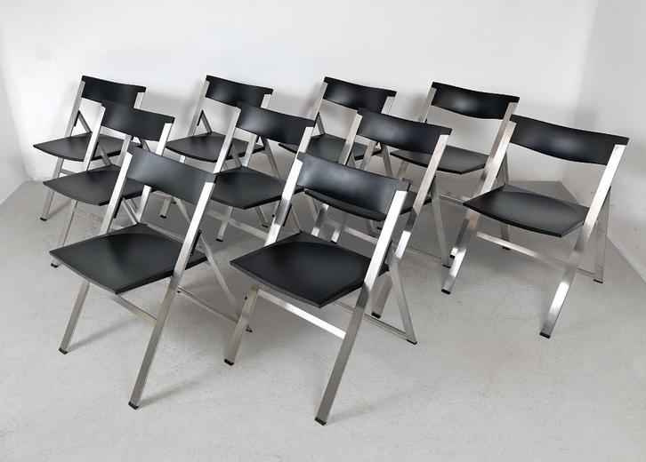 12x Tecno P08 design klapstoelen NIEUWSTAAT, Huis en Inrichting, Stoelen, Zo goed als nieuw, Vijf, Zes of meer stoelen, Metaal