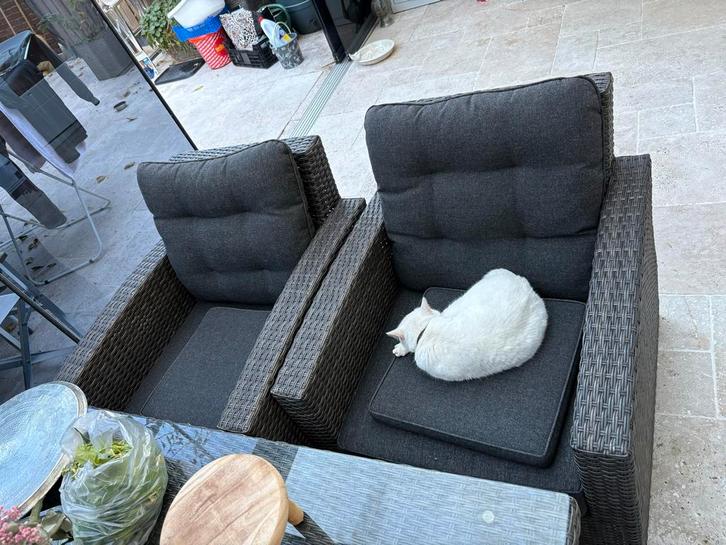 Zwarte Tuinset (5 pers) met Tafel, Tuin en Terras, Tuinsets en Loungesets, Zo goed als nieuw, Tuinset, Kunststof, 5 zitplaatsen