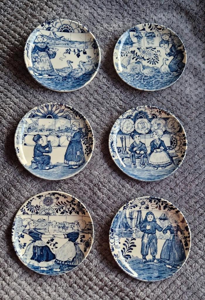 Set 6x Villeroy & Boch bordjes 11cm delfts blauw 1950 antiek, Antiek en Kunst, Antiek | Keramiek en Aardewerk, Ophalen of Verzenden