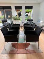 6 eetkamerstoelen, zwart leer,  Bert Plantagie, Huis en Inrichting, Stoelen, Ophalen, Gebruikt, Zwart, Leer