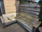 Steigerhouten lounge bank 280 x 220 incl Kussens, Ophalen, Zo goed als nieuw, Hout