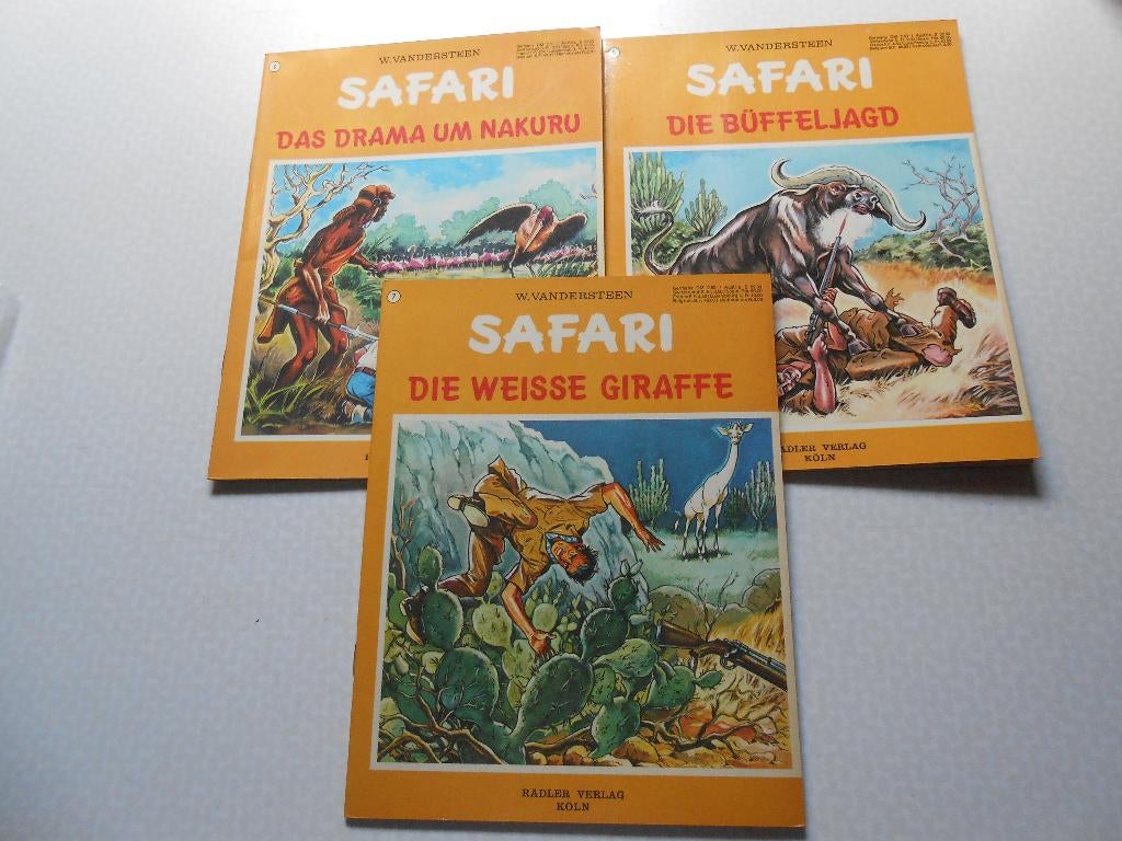Safari 5-6-7 drie delen duitse reeks 1973 1 ste druk., Willy Vandersteen, Ophalen of Verzenden, Zo goed als nieuw, Meerdere stripboeken