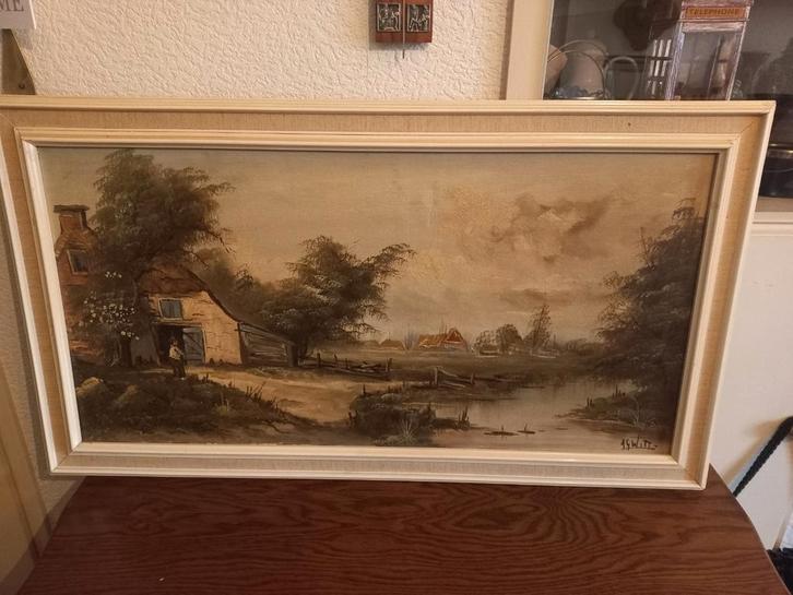 Schilderij Landschap met Boerderij, Antiek en Kunst, Kunst | Schilderijen | Klassiek, Ophalen