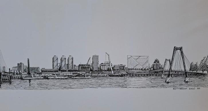 Stephen Watkins - Rotterdam Skyline Zeefdruk/Litho, Antiek en Kunst, Kunst | Tekeningen en Foto's, Ophalen of Verzenden