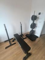 Gewichten, halterbank, squat rack, halterstandaard en halter, Sport en Fitness, Fitnessmaterialen, Ophalen, Zo goed als nieuw