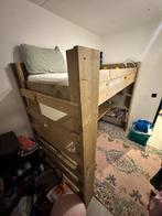 Hoogslaper met bureau - Steigerhout, Huis en Inrichting, Slaapkamer | Bedden, Gebruikt, 90 cm, Eenpersoons, Bruin