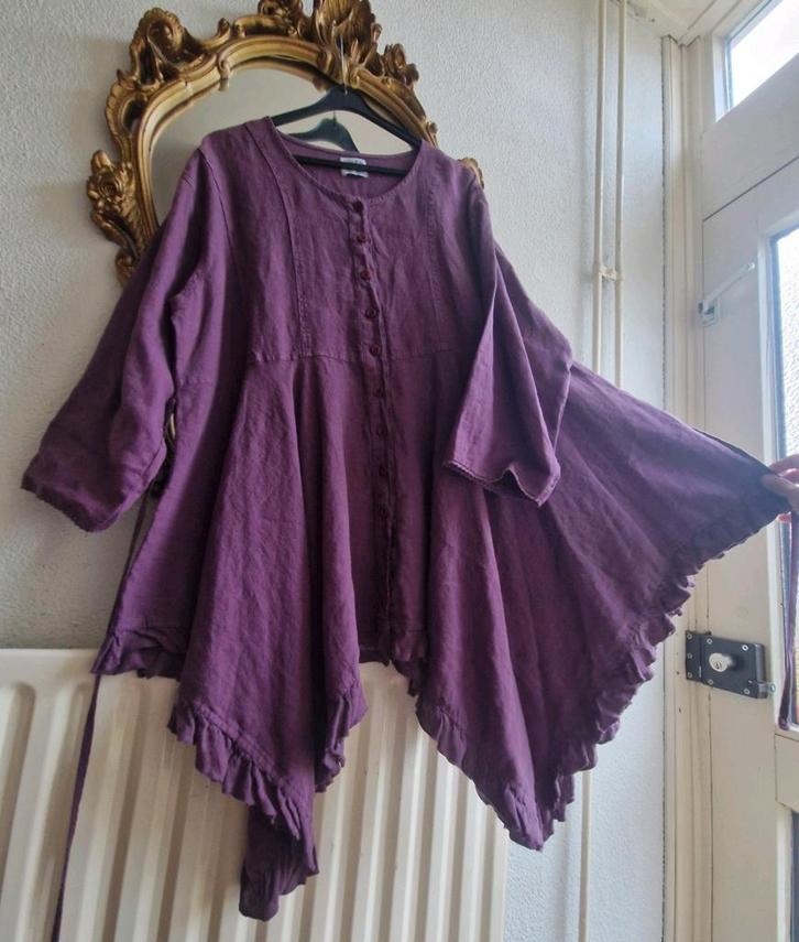 Completo lino by arthurio aubergine paars wijd punten tuniek, Kleding | Dames, Grote Maten, Zo goed als nieuw, Blouse of Tuniek