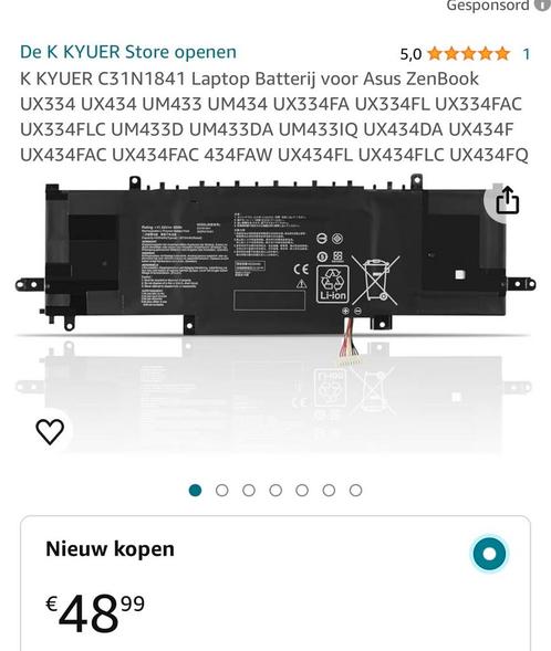 ZGAN! K KYUER C31N1841 batterij voor Asus zenbook €28,99, Computers en Software, Accu's en Batterijen, Zo goed als nieuw, Ophalen of Verzenden