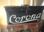 antieke ZWARTE LEREN SIGAREN DOOS, witte letters - corona 12, Ophalen of Verzenden, Zo goed als nieuw, Overige typen
