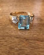 10K Gouden Ring Aquamarijn & Diamanten - Maat 17, Sieraden, Tassen en Uiterlijk, Ringen, Ophalen of Verzenden, Zo goed als nieuw