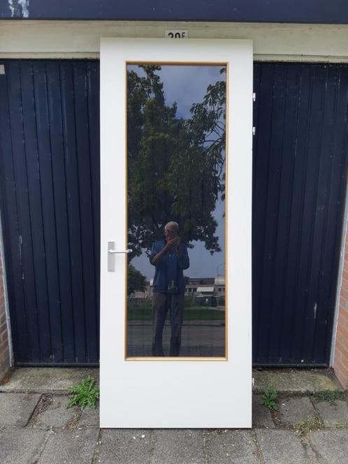 1 mooie grote witte houten rechtsdraaiende binnendeur, Doe-het-zelf en Verbouw, Deuren en Horren, Gebruikt, Binnendeur, 215 cm of meer