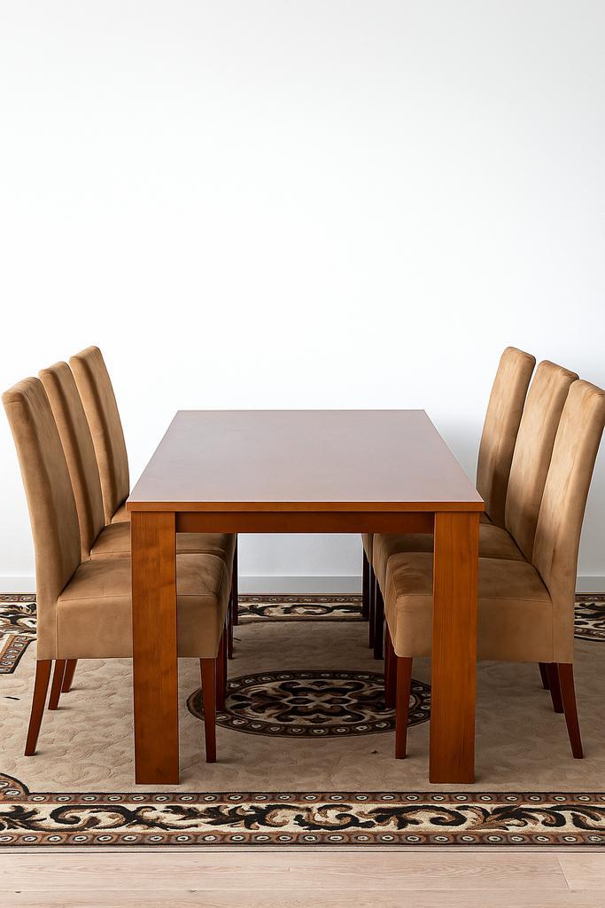 Tafel met 6 suède stoelen, Huis en Inrichting, Complete eetkamers, Zo goed als nieuw, 6 tot 8 stoelen, Ophalen