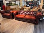 Originele chesterfield bankstel 3+2 zits Oxblood rood leer, Ophalen of Verzenden, Zo goed als nieuw
