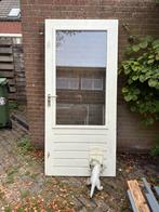 Deur hardhout met dubbelglas en kattenluik afm 93 x 201,6 cm, Ophalen, 200 tot 215 cm, Glas, Buitendeur