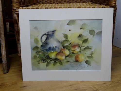 mooie Aquarel print stilleven fruit met kan, Huis en Inrichting, Woonaccessoires | Schilderijen, Tekeningen en Foto's, Zo goed als nieuw