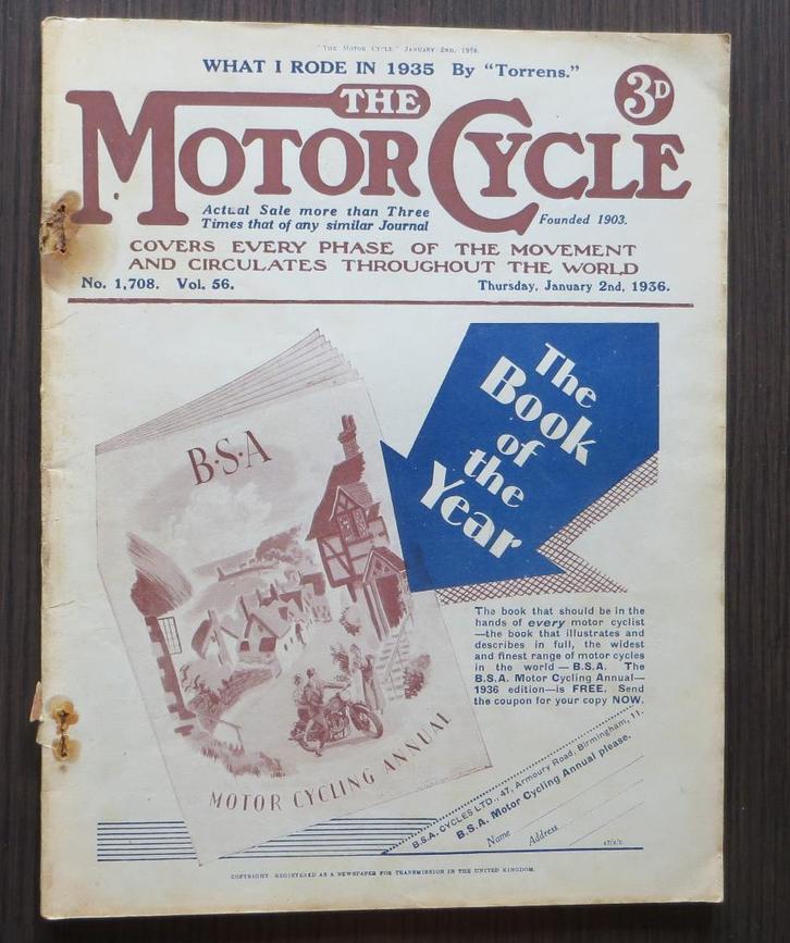 The Motor Cycle 2 January 1936 (o.a. verslag Exeter Trial), Boeken, Motoren, Gelezen, Algemeen, Verzenden