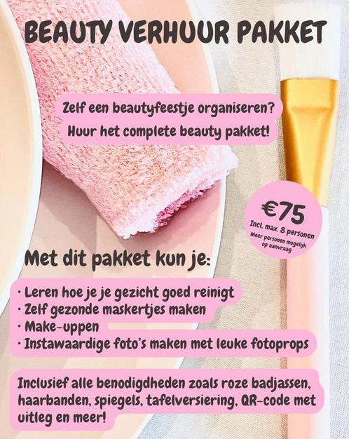 Beauty kinderfeestje verhuur box! Spafeestje pakket huren, Hobby en Vrije tijd, Feestartikelen | Verhuur, Nieuw, Verjaardag, Ophalen