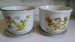 Vintage bloempotten botanica porselein 2 met schaal Ø 13,5cm, Ophalen of Verzenden, Zo goed als nieuw, Rond, Binnen