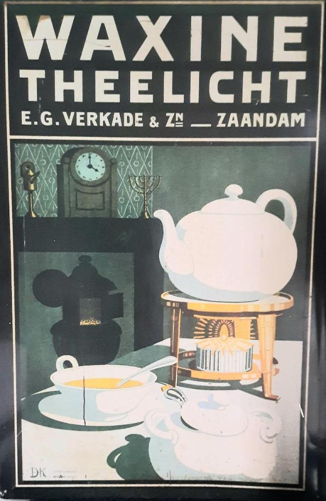 Blikken reclame plaat en emmer van waxine theelicht gouda, Verzamelen, Blikken, Gebruikt, Overige, Verkade, Ophalen of Verzenden