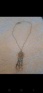 Zilverkleurige ketting met dromenvanger en veertjes, Nieuw, Ophalen of Verzenden, Zilver, Overige materialen