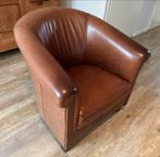 Bruine leren fauteuil - cognac kleur, Huis en Inrichting, Fauteuils, Ophalen, Gebruikt, Minder dan 75 cm, Leer