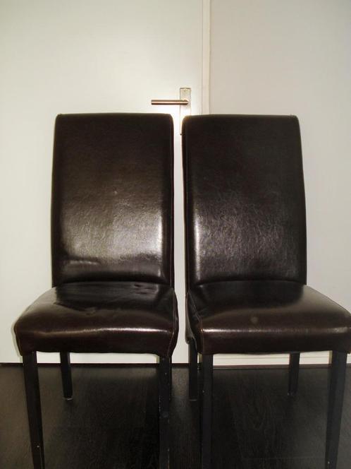 ZGAN - 2 bruin leer eetkamer stoel -ZWARTE poten - suede rug, Huis en Inrichting, Stoelen, Zo goed als nieuw, Twee, Leer, Bruin