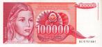 Joegoslavie 100.000 Dinara 1989 unc, Postzegels en Munten, Bankbiljetten | Europa | Niet-Eurobiljetten, Verzenden, Joegoslavië