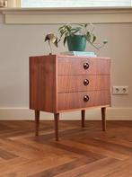 Vintage ladekast teak hout jaren 50/60/70 deens knopjes, Ophalen, Gebruikt, Teakhout, 50 tot 100 cm