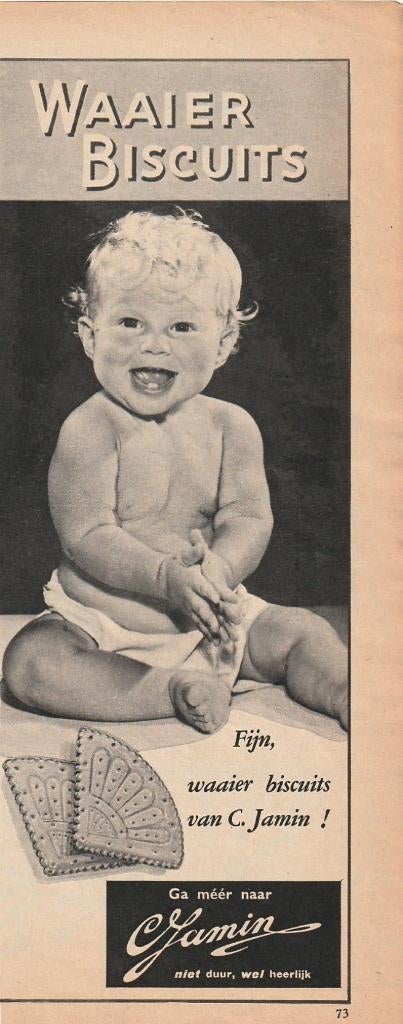 Retro reclame 1962 Jamin baby in luiers met biscuits, Verzamelen, Retro, Verzenden, Overige typen