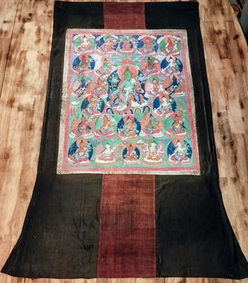 Antieke Thangka, Tibetaanse Thangka met groene Tara  beschikbaar voor biedingen
