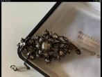 Antieke zilveren broche Roos geslagen Diamanten Roos diamant, 4 tot 7 cm, Verzenden, Zo goed als nieuw, Met edelsteen