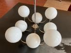 Prachtige Vintage space Hanglamp met 8 witte bollen van glas, Zo goed als nieuw, Glas, Minder dan 50 cm, Ophalen