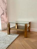 Belgo Chrom bijzettafel 70s Hollywood Regency, Ophalen, Gebruikt, 50 tot 100 cm, Glas