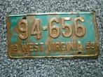 Kentekenplaat licenseplate West Virginia 1959 USA, Verzenden, Gebruikt, Auto's