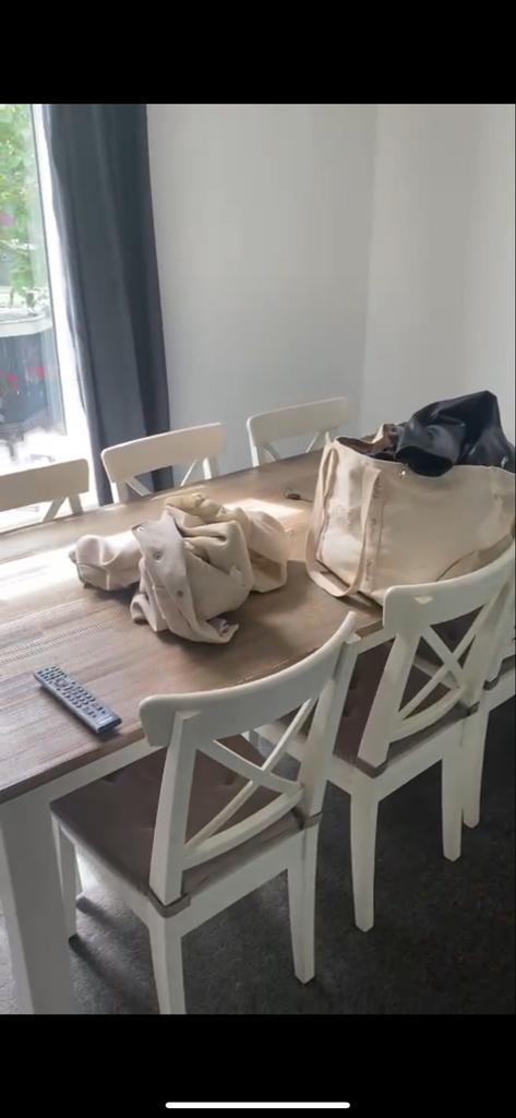 Tafel met 6 stoelen - Verhuizing!, Huis en Inrichting, Tafels | Eettafels, Gebruikt, 100 tot 150 cm, 150 tot 200 cm, Vijf personen of meer