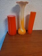 3 x vaas oranje glas bloem glazen vaasje vazen vaasjes, Minder dan 50 cm, Glas, Oranje, Ophalen of Verzenden