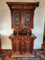 Antieke Mechelse kast met glas in lood en leeuwenkoppen, Antiek en Kunst, Ophalen