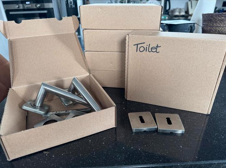 Deurbeslag RVS zilverkleurig - 7 stuks, Doe-het-zelf en Verbouw, Deuren en Horren, Zo goed als nieuw, Binnendeur, Minder dan 200 cm