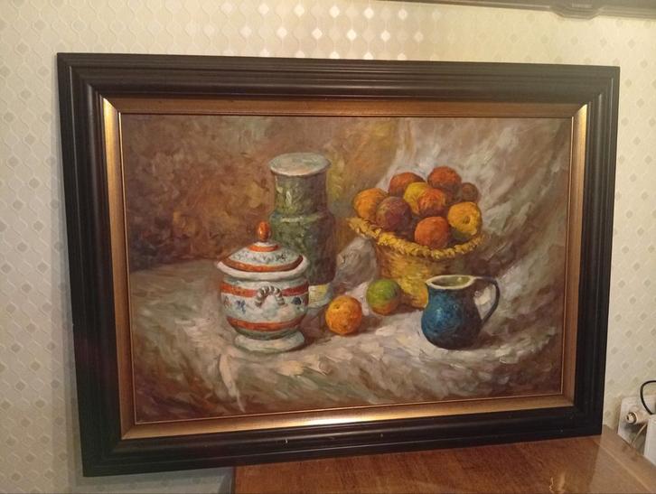 Stilleven met fruit en vazen olie schilderij op doek, Antiek en Kunst, Kunst | Schilderijen | Klassiek, Ophalen of Verzenden