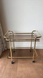 Vintage Hollywood Regency drankentafel messing rookglas, Ophalen, Gebruikt, 50 tot 100 cm, Hollywood regency