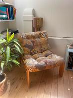 Vintage retro bloemen fauteuil stoel hout, Huis en Inrichting, Fauteuils, Ophalen, Zo goed als nieuw, Hout, 50 tot 75 cm