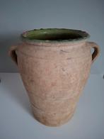 Franse Confit pot vaas groen glazuur oren., Huis en Inrichting, Woonaccessoires | Vazen, Ophalen of Verzenden, Groen, Aardewerk of Porselein