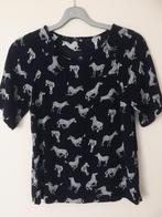 Zwarte viscose top met zebraprint maat S 36/38, Zwart, Ophalen of Verzenden, Zo goed als nieuw, Korte mouw