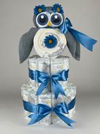 Luiertaart jongen uil grey-blue diep blauw, Kinderen en Baby's, Ophalen of Verzenden, Nieuw, Kraamcadeau