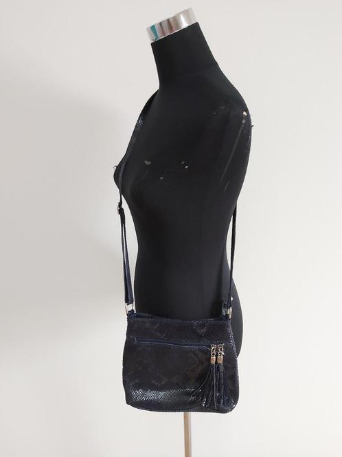 Tas18 - Donkerblauwe leren Borse in Pelle tas 26b x 21h (1), Sieraden, Tassen en Uiterlijk, Tassen | Damestassen, Zo goed als nieuw