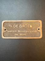 Bronzen fabrieksplaat ‘Th. de Groen’ (ketelwagons NL), Verzamelen, Ophalen of Verzenden, Gebruikt, Trein