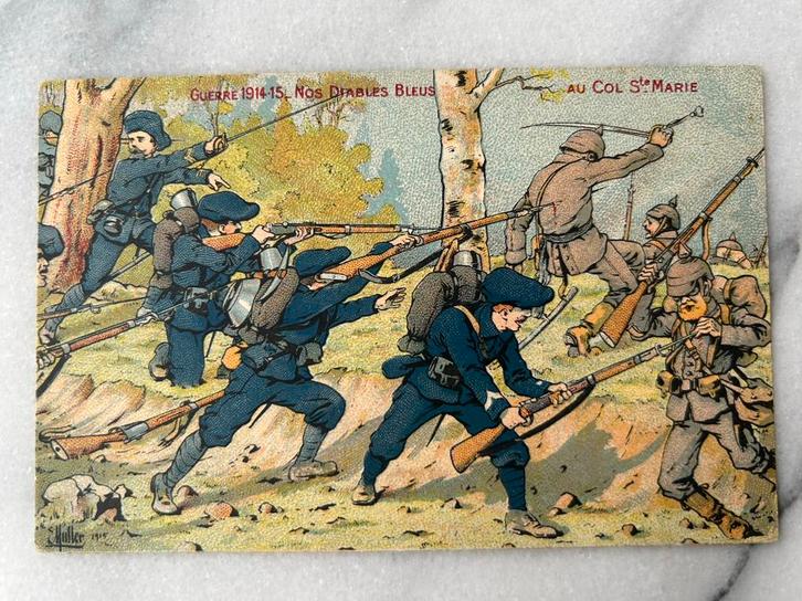 Wo1: ak nos diables blues alpins frans col st Marie, Verzamelen, Militaria | Algemeen, Landmacht, Foto of Poster, Nederland, Verzenden