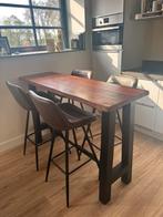 Bartafel met barkrukken mangohout, Ophalen, Zo goed als nieuw, Inclusief barstoelen